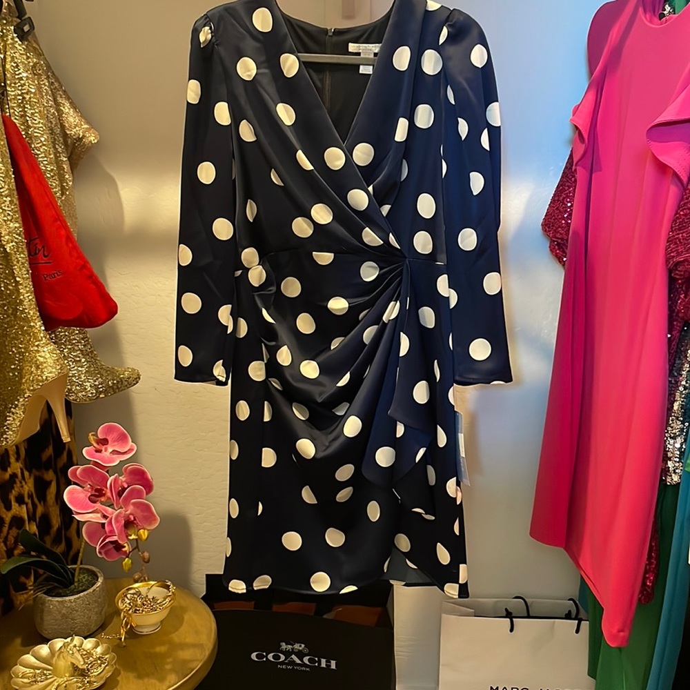 Petite dress navy blue with white polka dots size 12pUS